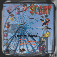 a picture of a ferris wheel with bats and the words scary