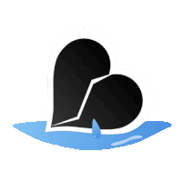 a black and white heart with a drop of water on it