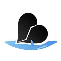 a black and white heart with a drop of water on it