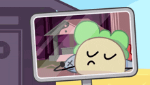 a cartoon drawing of a taco with a face that says ' jc ' on it