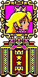 a pixel art drawing of a woman wearing a crown and earrings .