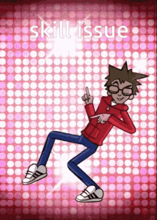 a cartoon of a man dancing with the words skill issue written above him
