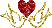a red heart with gold wings is surrounded by gold wings