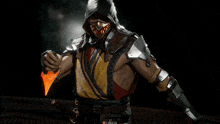 a video game character is holding a sword and says welcome to mk