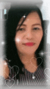a close up of a woman 's face surrounded by hearts and stars
