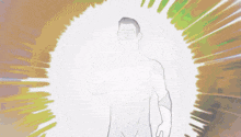 a cartoon drawing of a naked man with a green light behind him