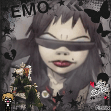 a picture of a girl with the word emo written on it