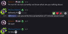 a conversation between anna and micheal kaiser