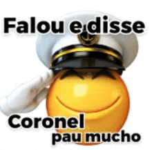 a yellow smiley face wearing a captain 's hat salutes .