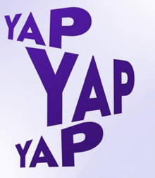 the word yap is written in purple letters on a white background