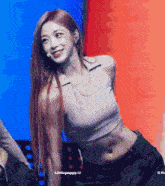 a woman in a crop top with the name littlepuppy on the bottom right