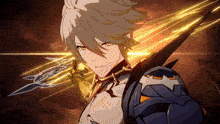 a cartoon character is holding a sword in his right hand