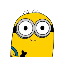 a cartoon minion wearing a pair of glasses and a blue shirt