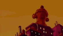a fire hydrant is sitting on top of a building in a cartoon city .
