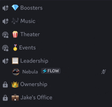 a list of icons including boosters music theater events and leadership
