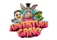 an adventure gang logo with a donkey eagle and turtle on it