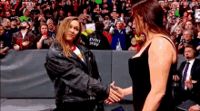 Ronda Rousey Stephanie Mc Mahon GIF - Ronda Rousey Stephanie Mc Mahon Handshake GIFs