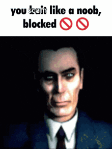 a man in a suit and tie is being blocked
