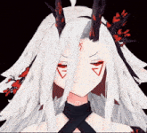 a drawing of a girl with long white hair and horns