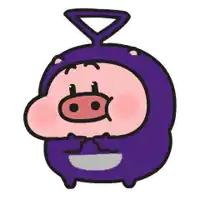 a cartoon pig in a purple costume with a triangle on its head