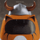 a close up of a helmet with horns and the words floki riceai