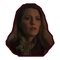 a sticker of a woman 's face with a red border