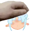 a pixel art drawing of a person 's head with a hand on it .