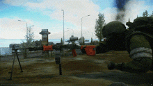 a soldier in a gas mask is holding a gun in a video game