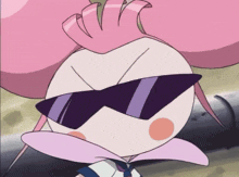 a cartoon character with pink hair and sunglasses