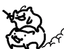 a black and white drawing of a pig eating a piggy bank .