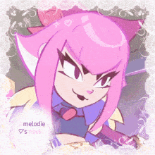 a picture of a girl with pink hair and the words melodie 's noel on the bottom