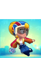a cartoon character wearing a helmet is flying through the air