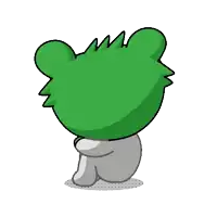 a cartoon of a green bear with a pacifier in its mouth