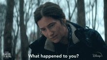 a woman in a black jacket is asking what happened to her