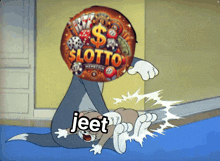 a cartoon of tom and jerry with a balloon with the word lotto on it