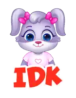 a cartoon bunny with a pink bow on her head and the word idk below her