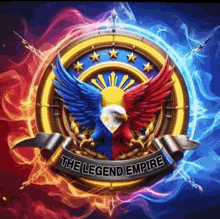 a logo for the legend empire with an eagle and a sun