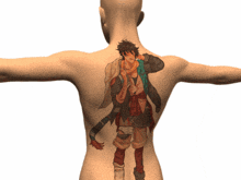 a man with a tattoo on his back of a man with a scarf around his neck