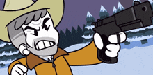 a man in a cowboy hat is holding a gun
