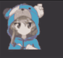 a girl wearing a red hooded jacket and a teddy bear hat is waving .