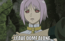 a picture of a girl with pink hair and the words leave oomf alone above her