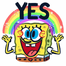 yes spongebob rainbow yes rainbow excited