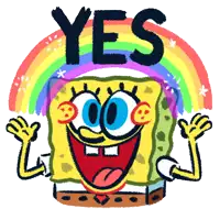 a cartoon drawing of spongebob saying yes