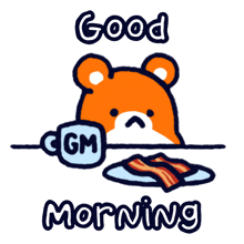 a cartoon of a teddy bear holding a cup of gm