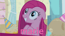a pink pony with the name marie written in pink