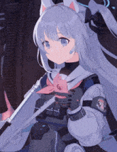 a drawing of a girl with white hair holding a card