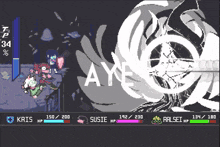 a screenshot of a video game with the word aye in the middle