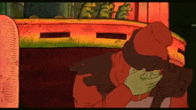 a cartoon of a man kissing another man in front of a group of frogs