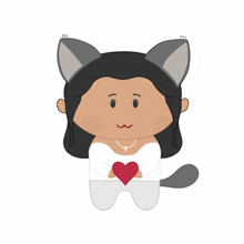a cartoon of a woman with cat ears holding a heart