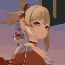 a close up of a cartoon girl with a ponytail